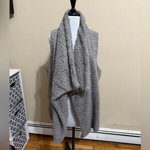 Women's long draped front gray fleece vest - EUC